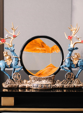 速发创中流沙画鹿摆件新办式客厅意公室酒柜电视柜家居装饰品乔迁