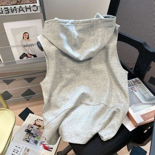 速发灰色美休连帽卫衣马甲男春拉百搭式闲无袖背心秋链外套