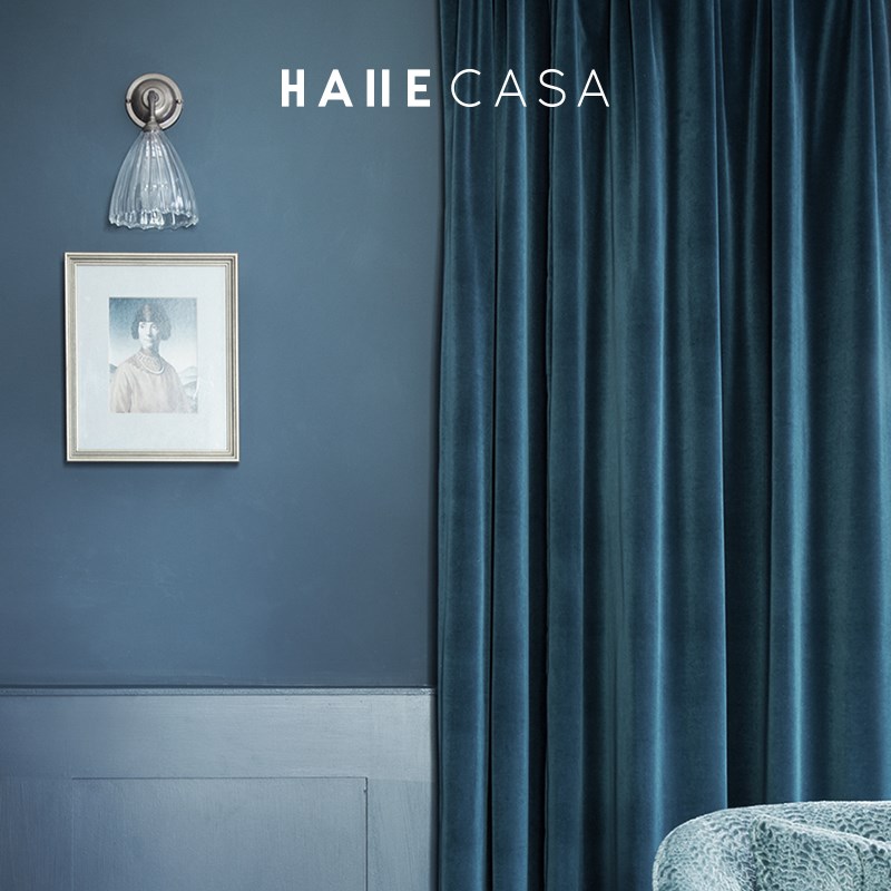速发轻奢灰鹅绒蓝蓝宝蓝迷雾蓝星空天卧室客厅加厚遮光蓝丝绒窗帘