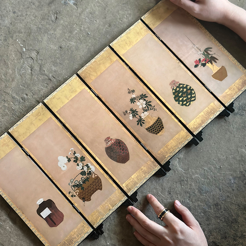 【原发】新中式博古烫金桌面屏风侘寂风客厅玄关小众礼物装饰摆件