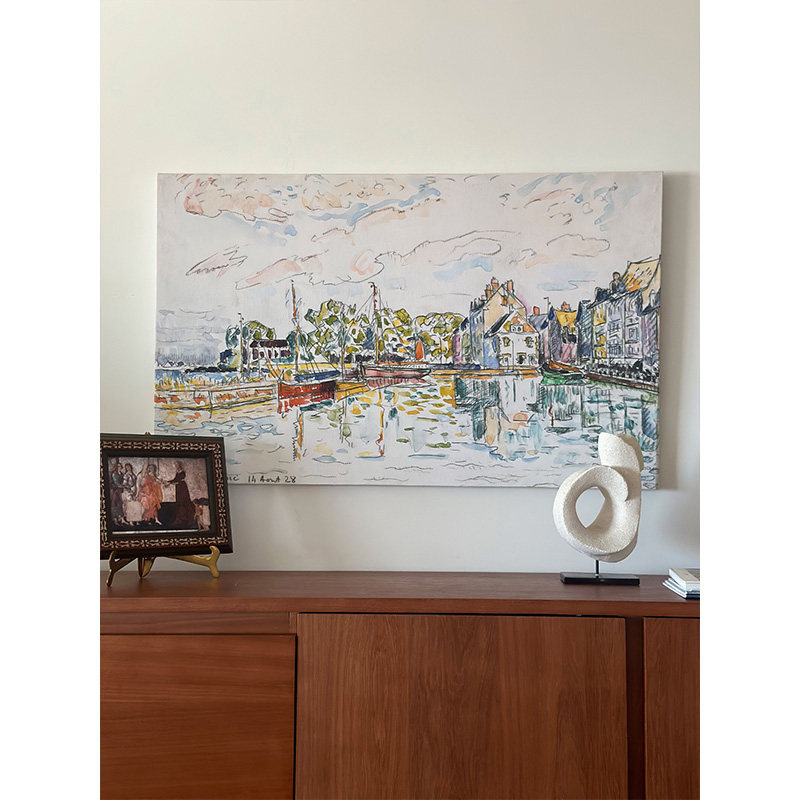 法国小镇风景水彩现代简约极简风民宿客厅餐厅卧室背景墙装饰挂画