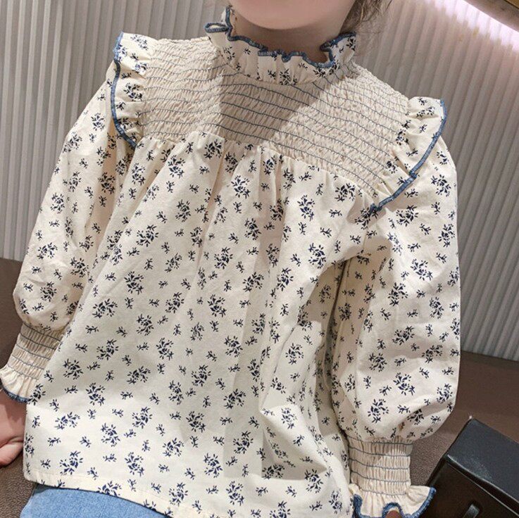 2024新款女童秋装韩版碎花衬衫女宝宝长袖潮泡泡袖中小童春秋款