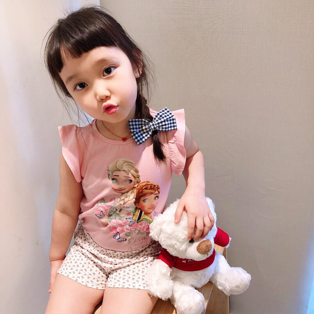 爱莎公主女童冰雪奇缘睡衣夏短袖可爱超萌棉网红中大童家居套装