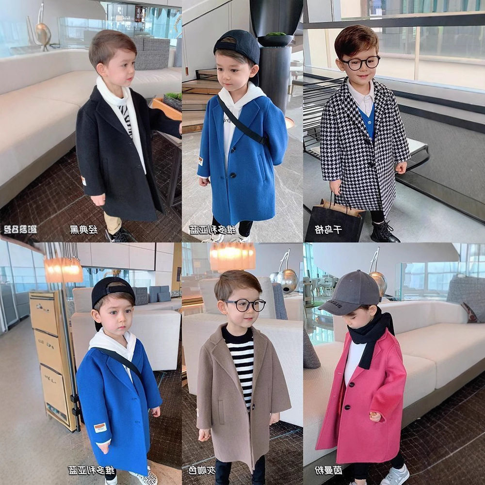 儿童秋装外套新款韩版毛呢外套男童中长款风衣休闲上衣西装