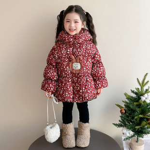 女童棉服秋冬2025新款儿童冬季宝宝加绒加厚时髦冬装碎花棉衣外套