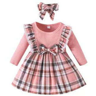跨境女童长袖连衣裙秋冬儿童圣诞款格子裙宝宝婴儿红色裙子A字裙