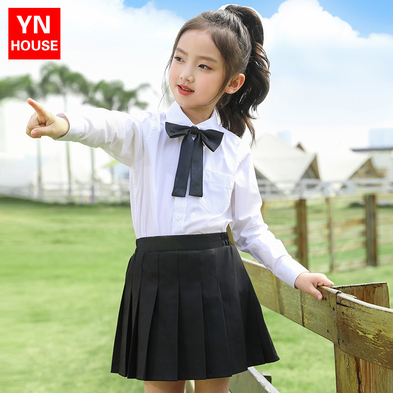 女童百褶裙两件套装春秋款休闲学院风半身裙韩版百搭表演演出服