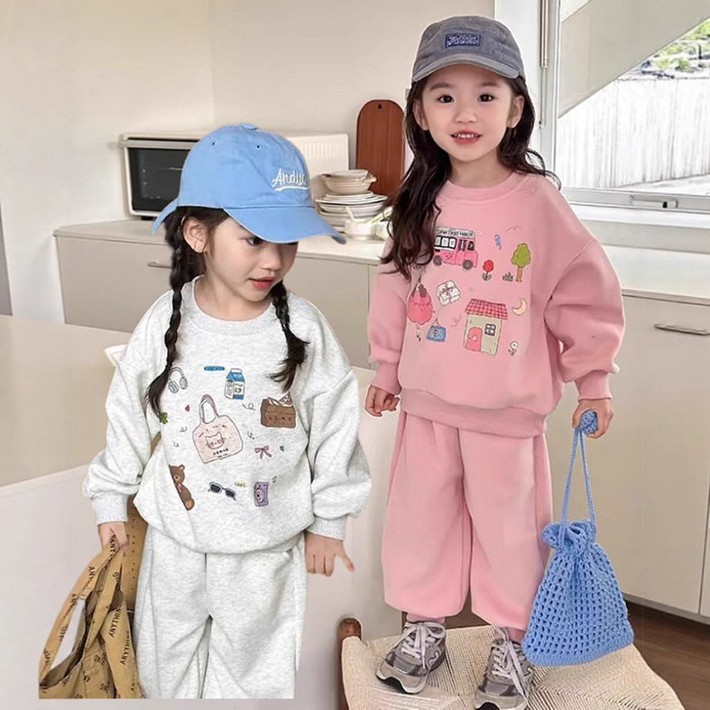 儿童卫衣套装春秋2025新款女童运动装卡通小童洋气秋装户外两件套
