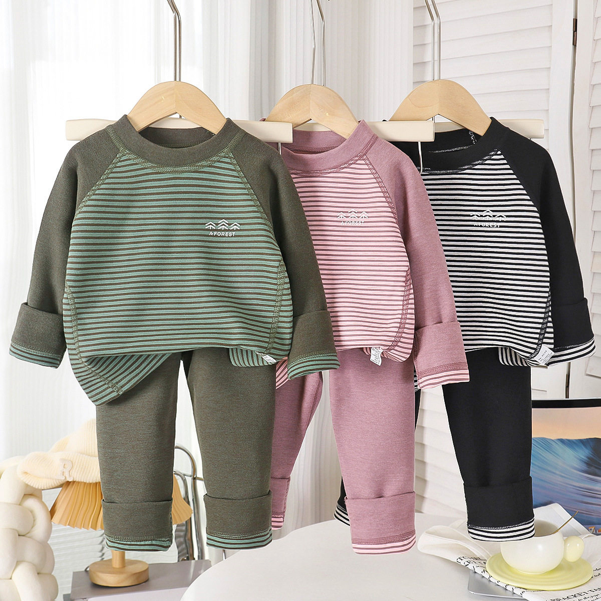 儿童家居服套装新男童保暖羊毛蚕丝女童睡衣加厚德绒秋衣秋裤童装