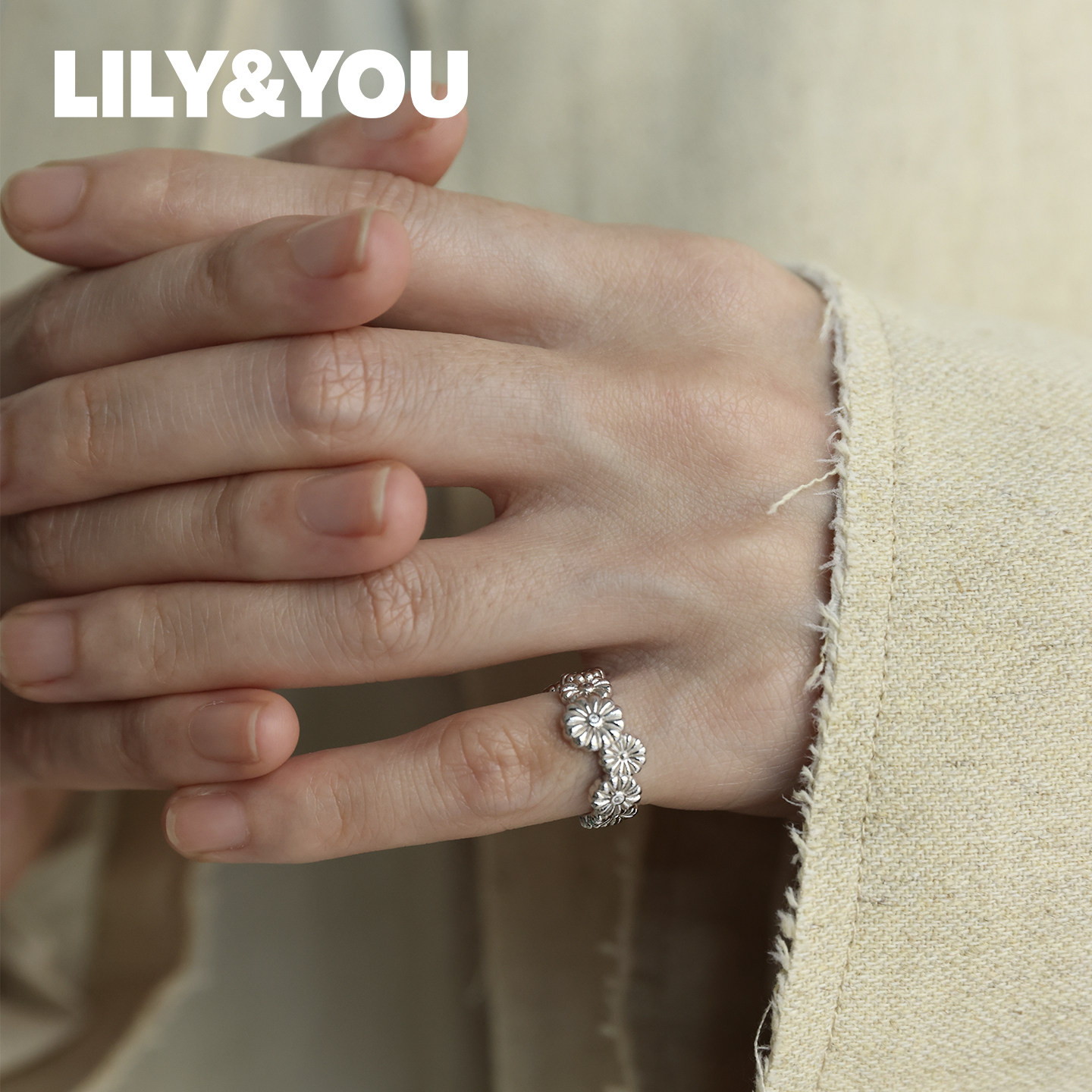 LILY&YOU小众设计花朵纯银戒指女轻奢高级感开口戒尾戒2026新款
