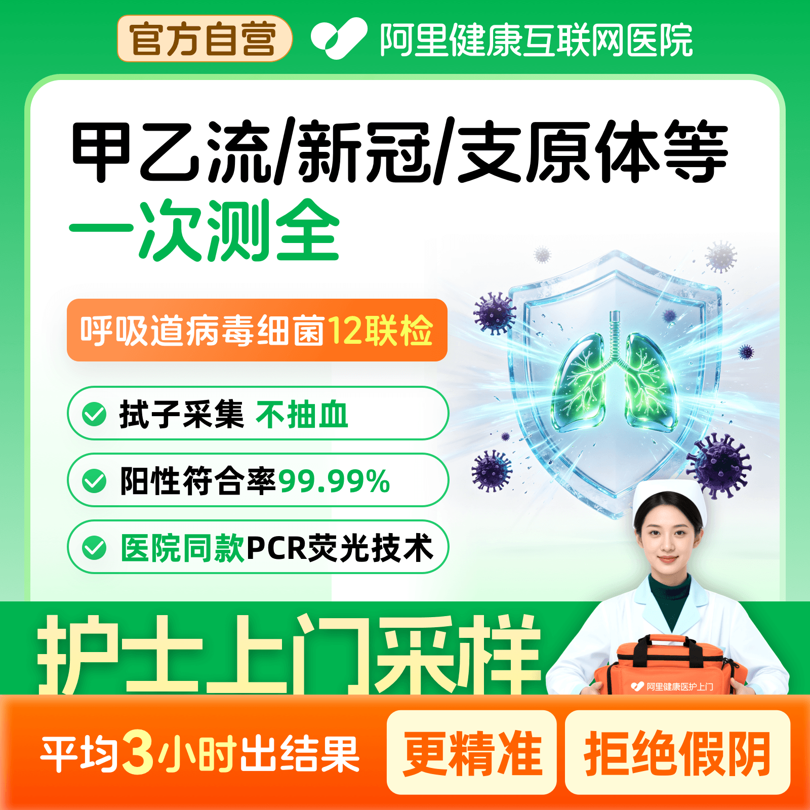 流感/新冠/呼吸道感染感冒咳嗽上门检测呼吸道12种病毒细菌联检