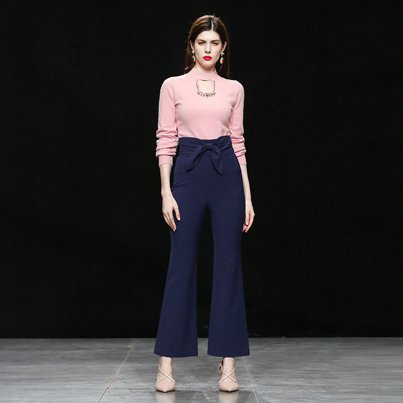 2025秋季新款优雅百搭时尚半高领镂空设计小众水钻装饰针织上衣