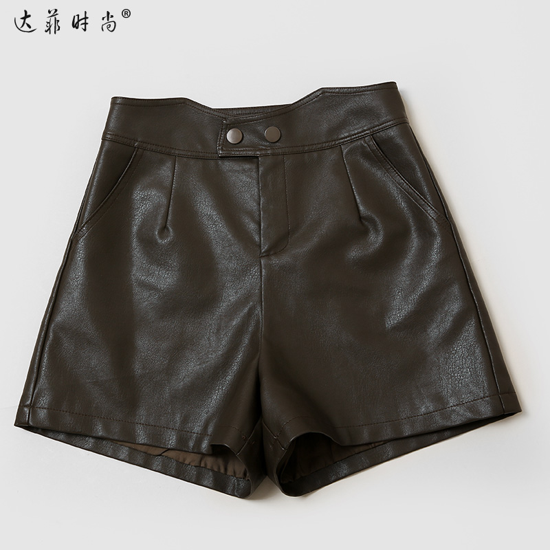 秋冬时尚百搭高腰皮裤短裤女装