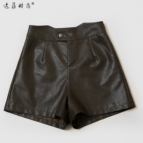 秋冬时尚百搭高腰皮裤短裤女装