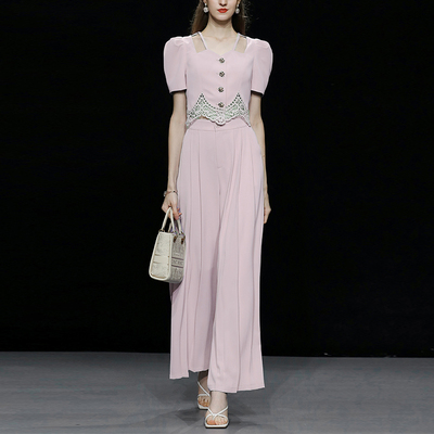 泡泡袖上衣阔腿裤长裤裤子