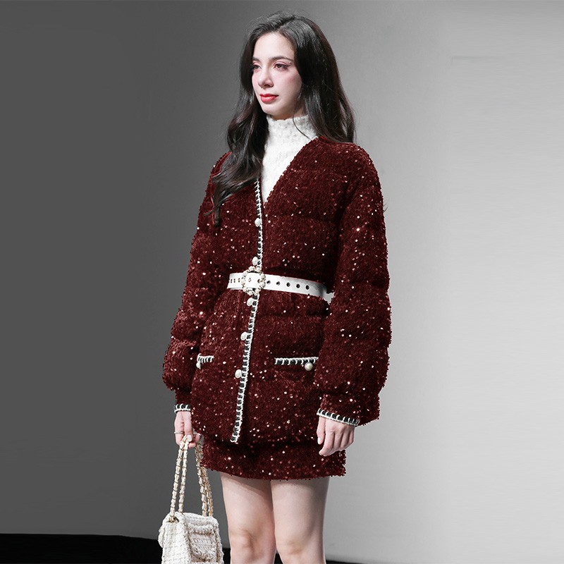 时尚撞色小香花边重工珠片