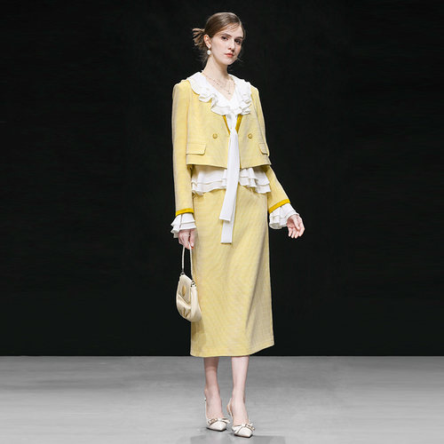 小香风撞色设计亮丝两件套