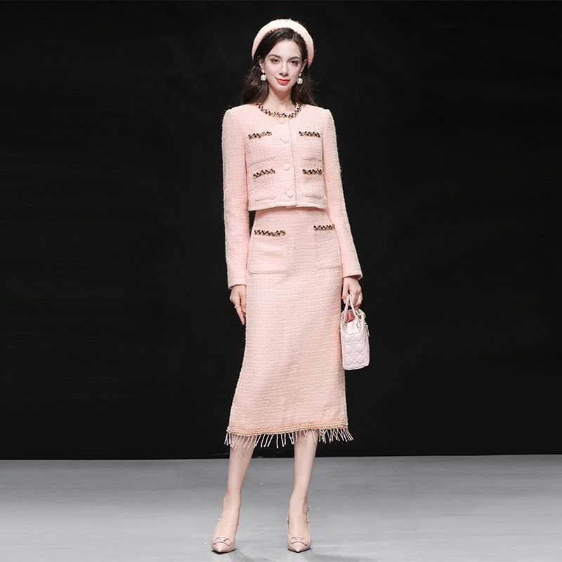 外套高腰直筒半裙套装女