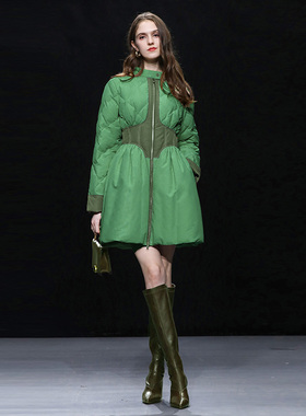 20255冬新款时尚甜酷风撞色设计收腰显瘦南瓜裙白鸭绒保暖羽绒服