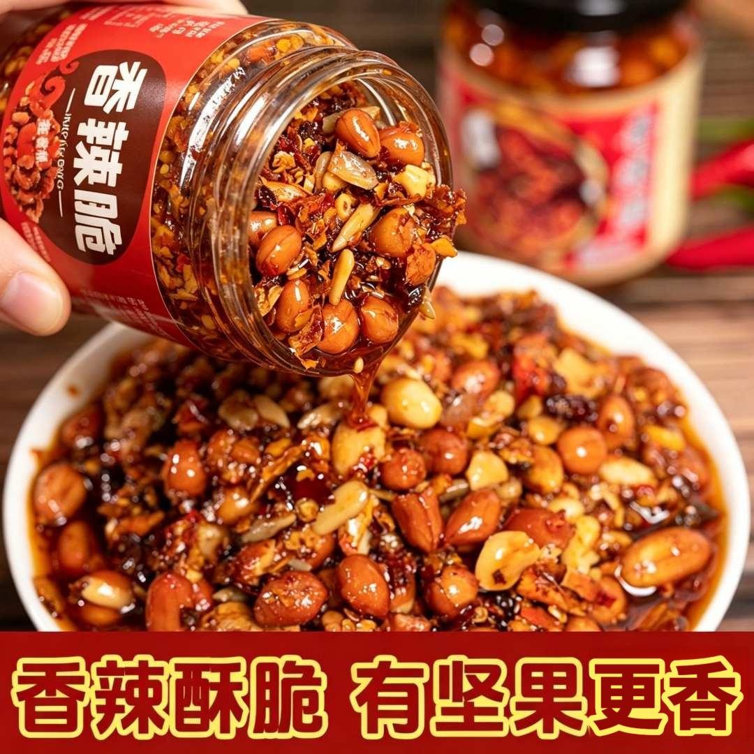 花生辣椒五仁辣椒酱香辣脆油饭菜泼辣下饭拌面凉皮面酱瓶装凉拌菜