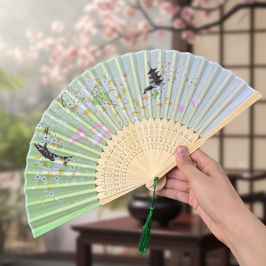 批发扇子古风折扇儿童女汉服旗袍中国风舞蹈扇古装仙气流苏小折叠图片