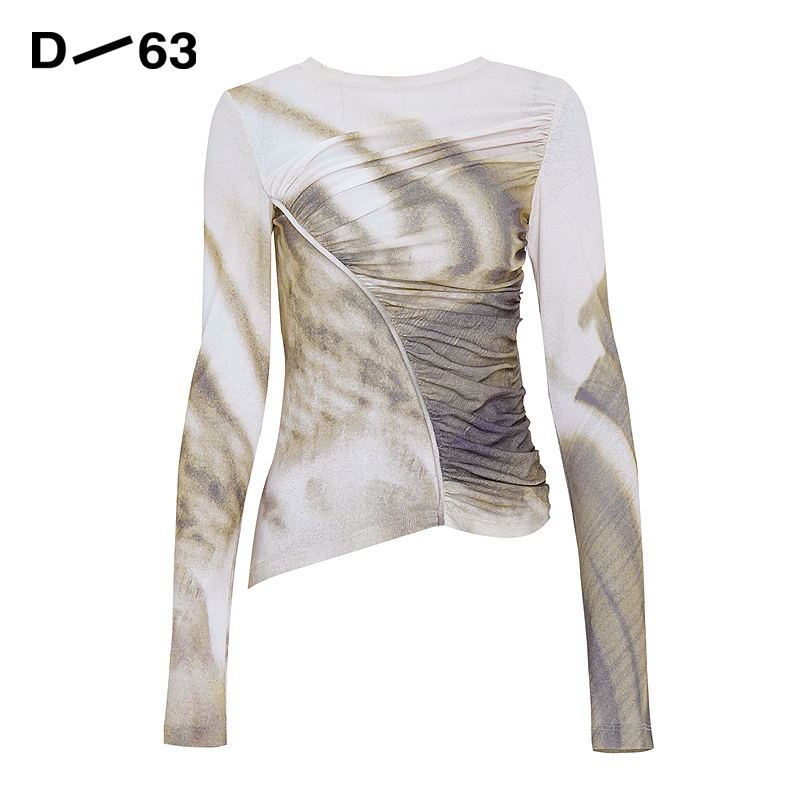 D63扎染设计圆领修身长袖上衣