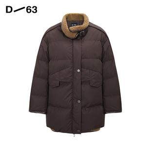 D63女装冬季新款90鸭绒工装羽绒服加厚翻领保暖休闲中长款外套