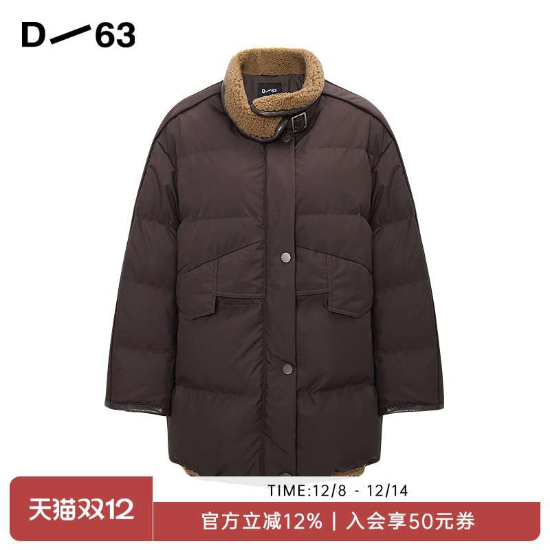 D63女装冬季新款90鸭绒工装羽绒服加厚翻领保暖休闲中长款外套