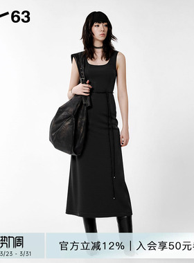 D63女装夏季新款背心吊带裙黑色收腰裙子无袖连衣裙长裙