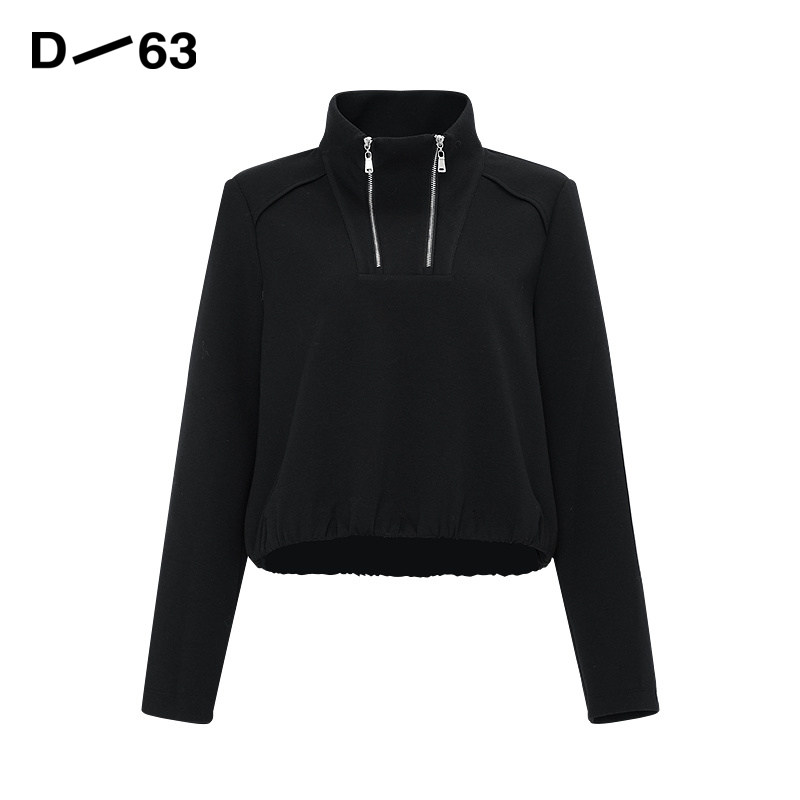 D63女装25冬季新款个性双拉链套头卫衣美式复古收腰针织长袖上衣