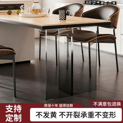 亚克力桌腿定制透明圆柱餐桌书桌岩板岛台支撑悬浮带滑轮桌脚支架