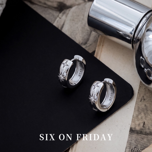 SIXONFRIDAY简约耳圈小众法式轻奢高级银色素圈耳环耳钉女款925银