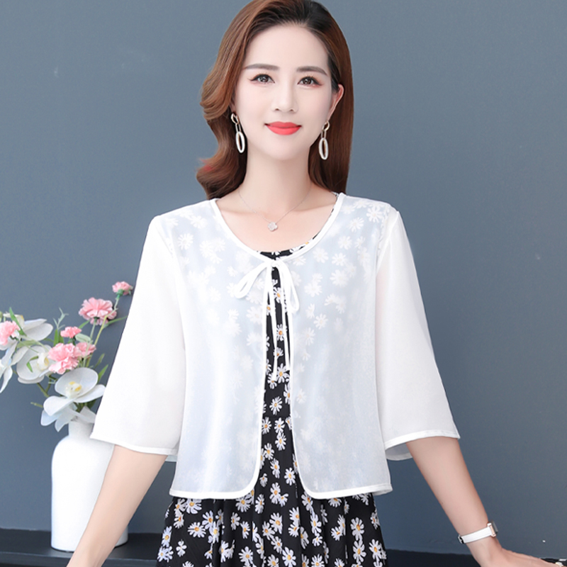 雪纺开衫外套薄款夏季配吊带裙子外搭短款系带小披肩防晒衣女百搭