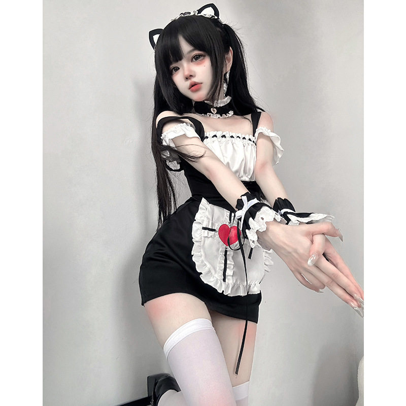 原创新款日系黑白女仆装COS辣妹收腰显瘦包臀短裙子甜心软妹制服