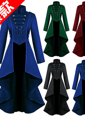 漫之馨欧美新款中世纪礼服燕尾服女装翻领不规则下摆复古长款上衣