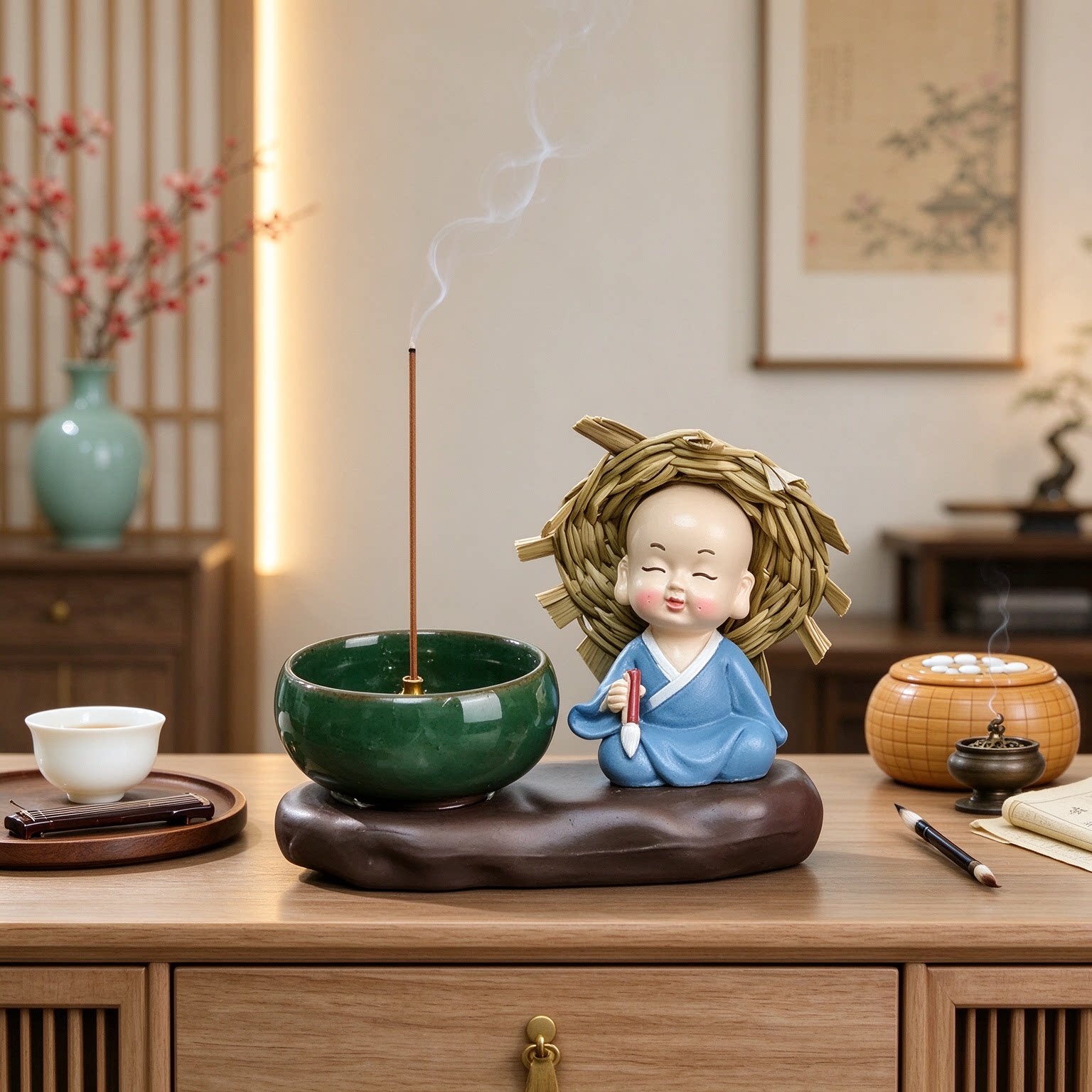 玄关宋式美学琴棋书画禅意小和尚摆件摆设赏心悦目岁月静好雅趣