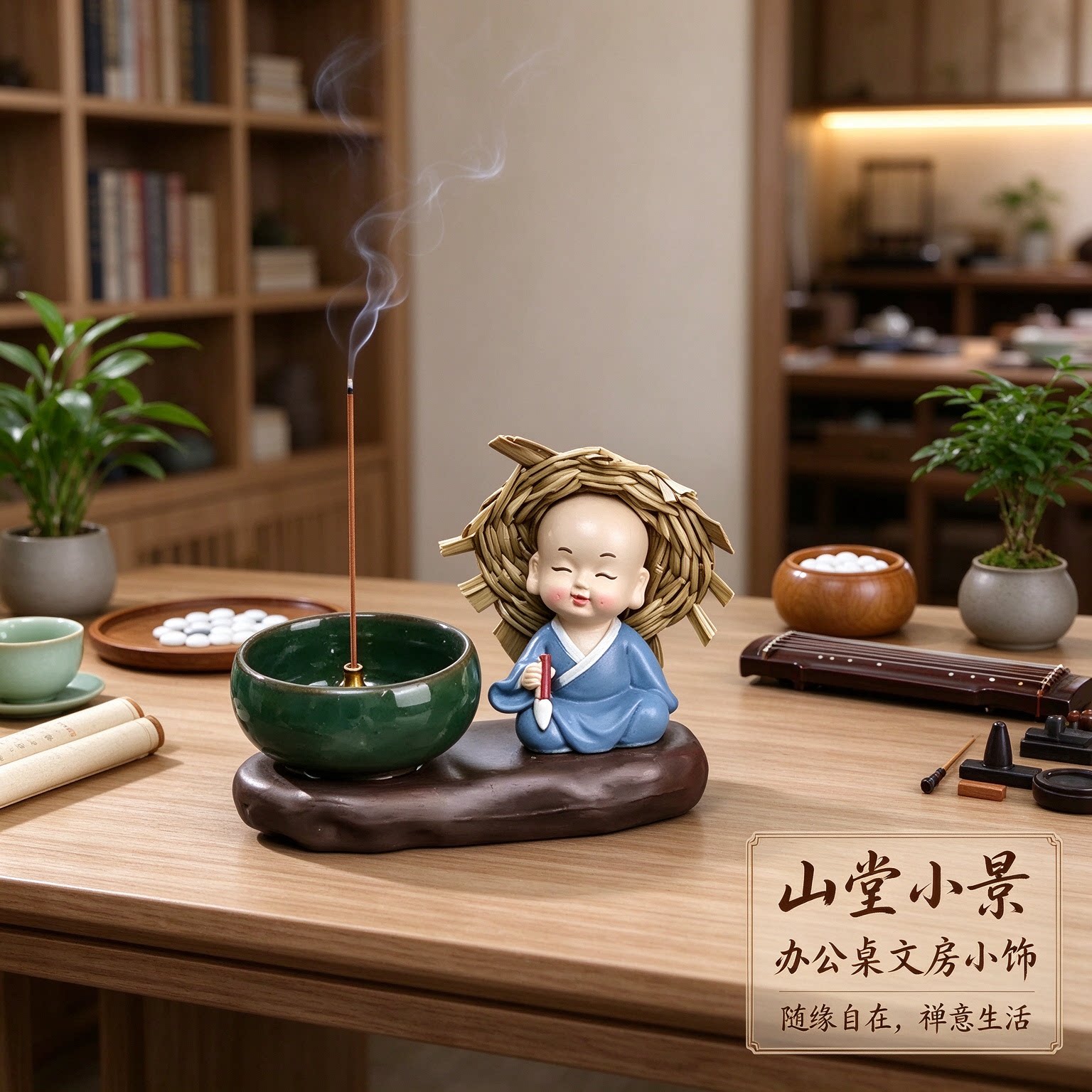 四不和尚心静国风琴棋书画办公桌摆件装饰品随缘自在禅意生活纳福