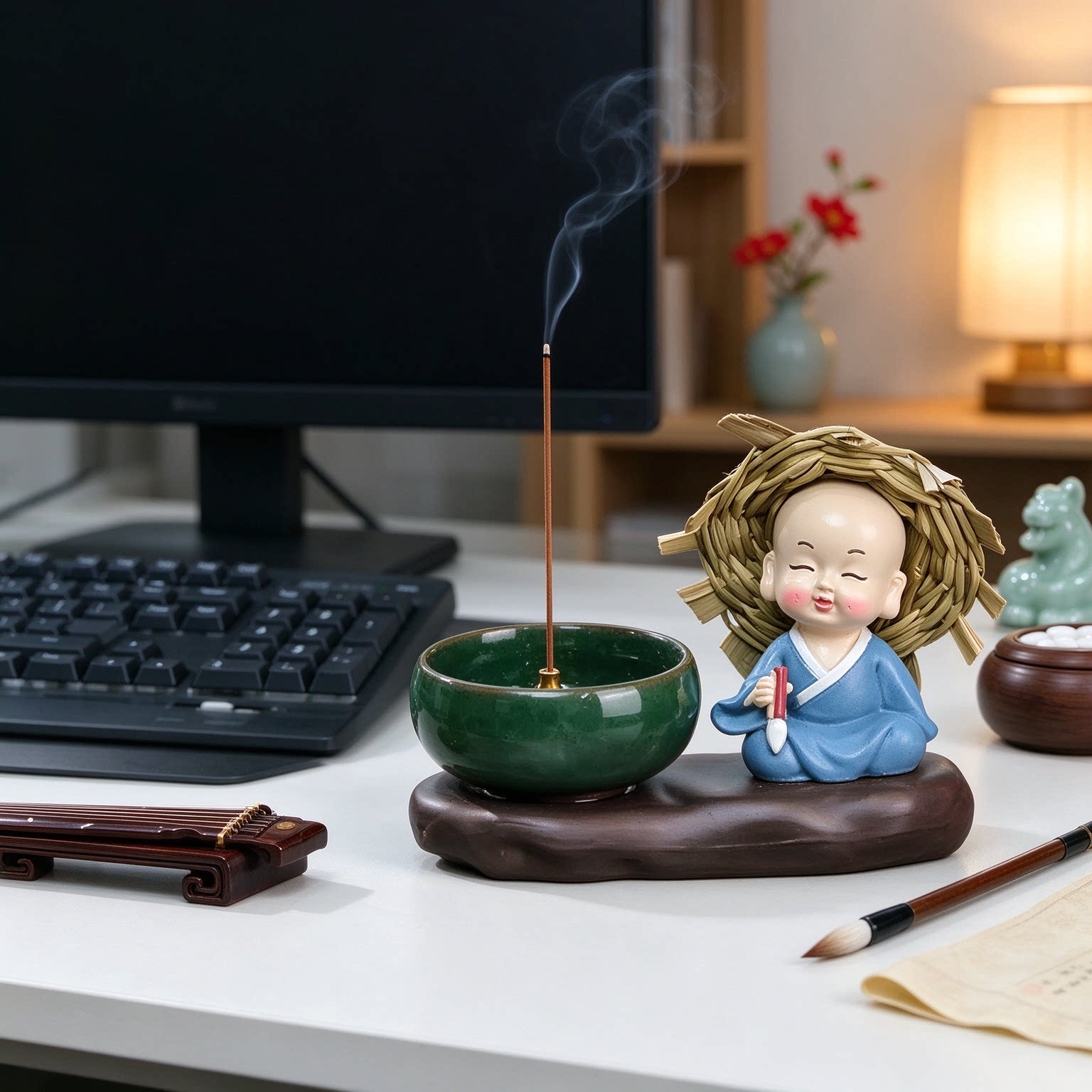 电脑桌暖心系琴棋书画禅意小和尚摆件装饰品趣味盎然生动有趣养心