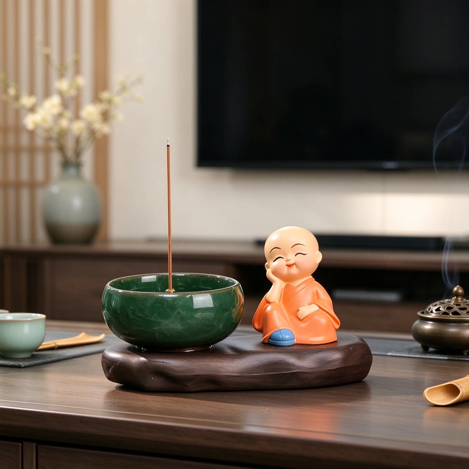 电视柜佛系琴棋书画四不小和尚摆件工艺品知足常乐悠然自得有格调
