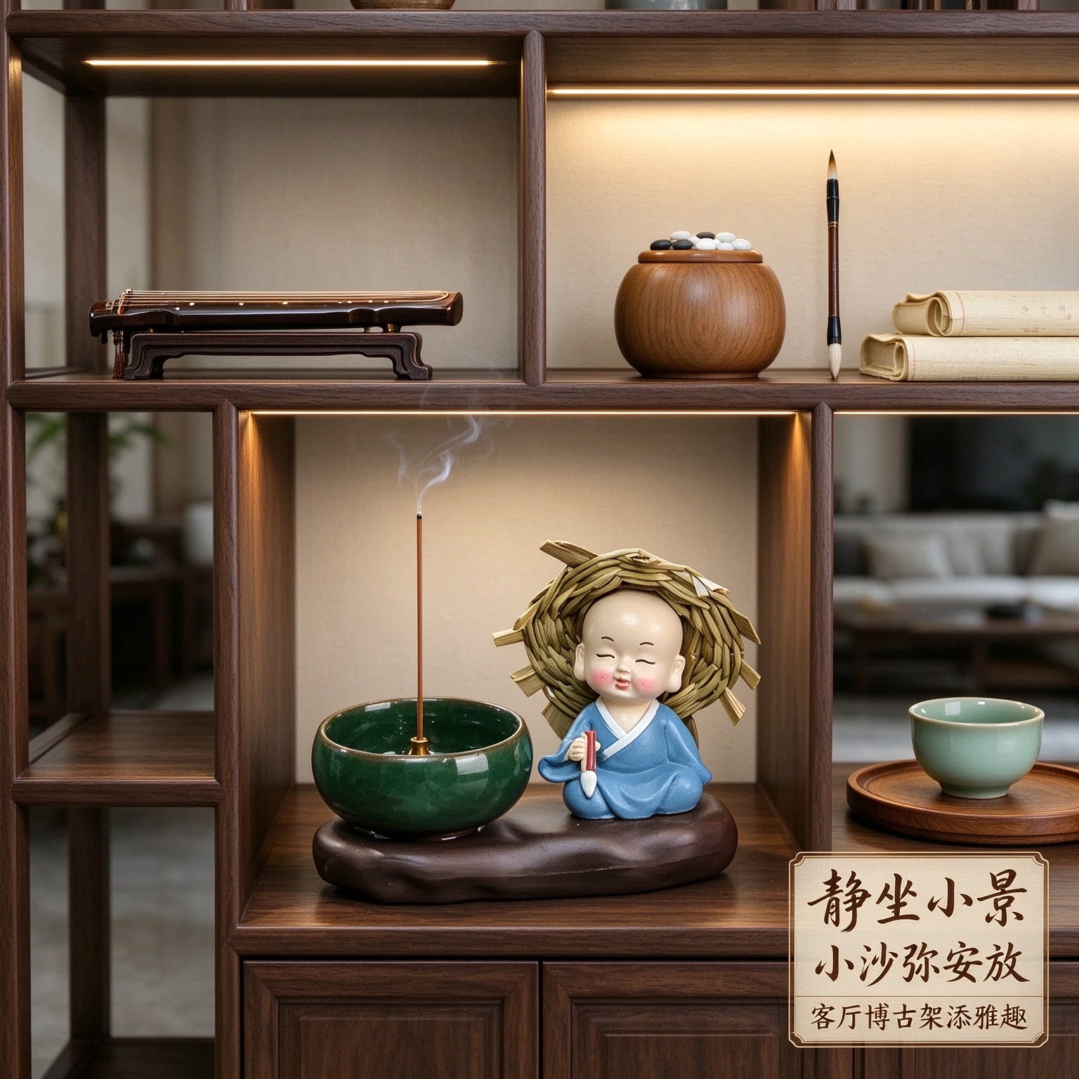 家居摆件禅意小和尚客厅博古架雅致有格调知足常乐随缘自在小沙弥