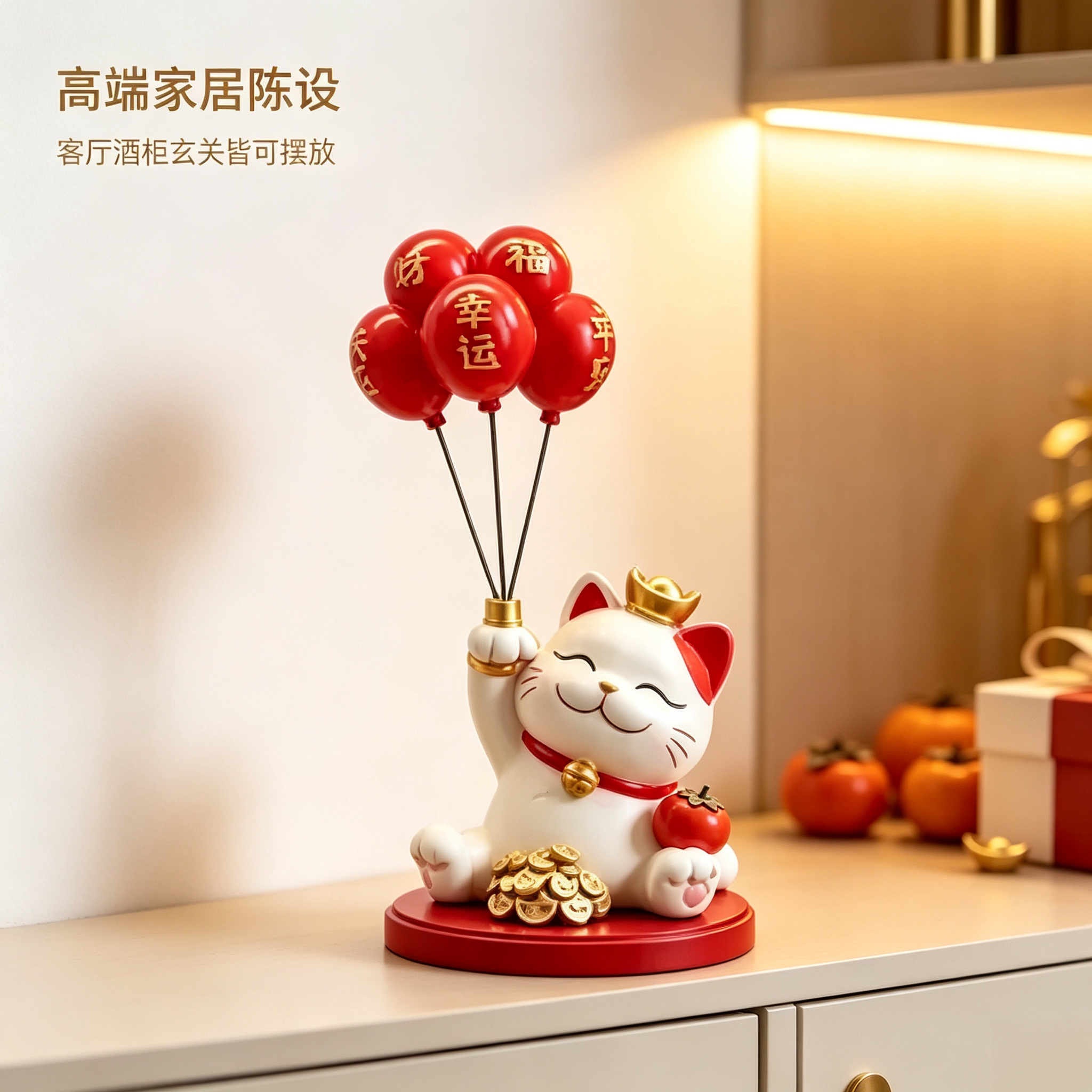 匠造甄选柿柿顺遂招财猫摆件客厅酒柜玄关高端家居乔迁开业贺礼