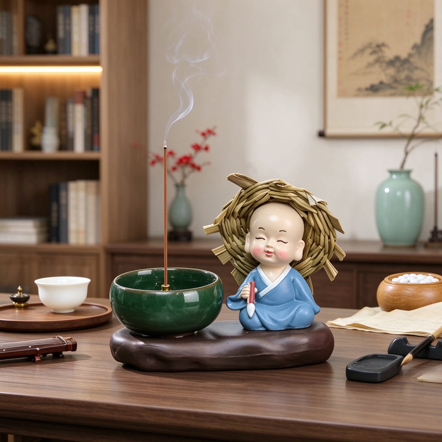 书房小和尚可爱琴棋书画陶瓷工艺品摆件摆设悠然自在别具匠心听禅