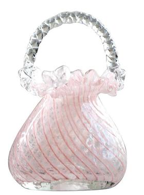 粉色浪璃花提手瓶水培包包RUT琉花玻璃件客厅样板房软装摆餐桌装