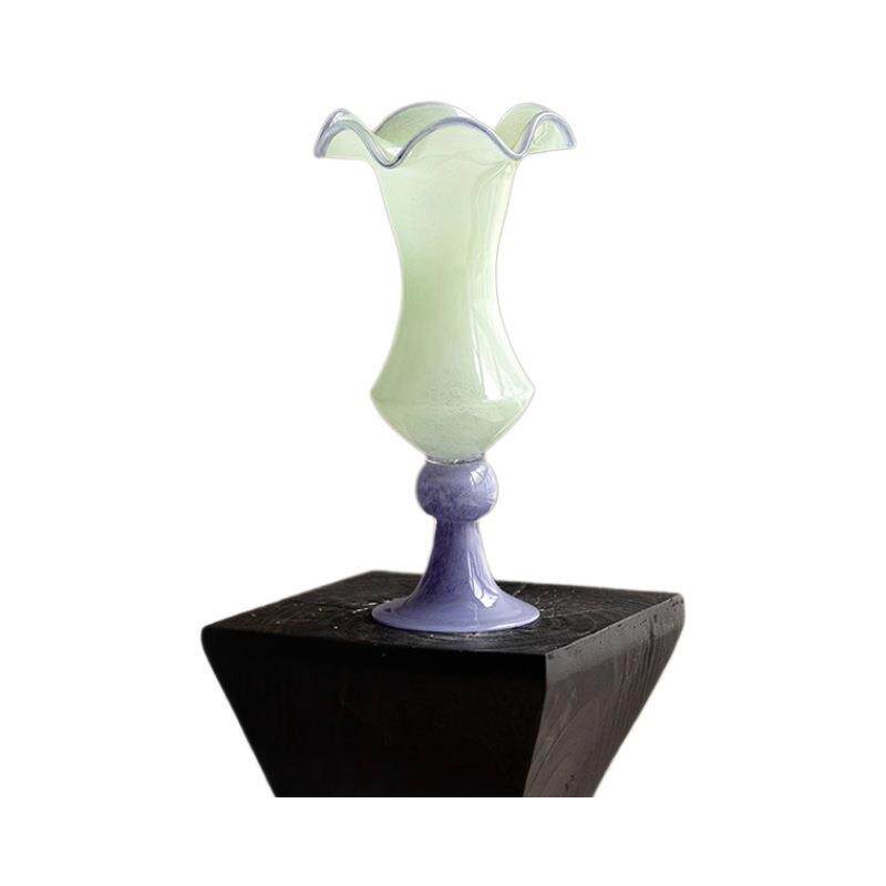 新中式简约复古高脚长颈铃兰风灯玻璃花瓶高级感水培插中古花瓶大