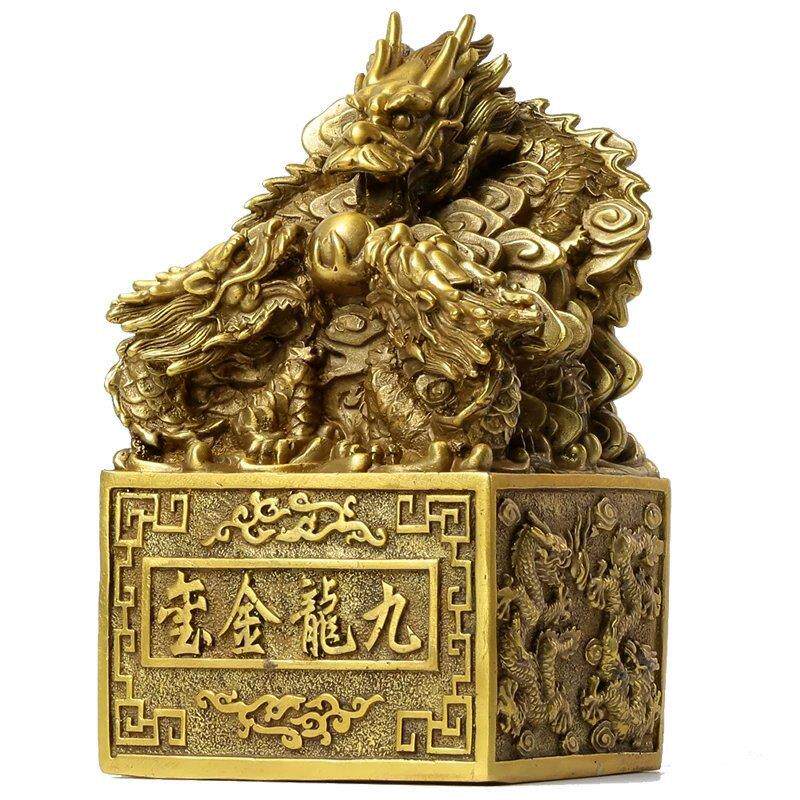 铜九龙头龙印玺摆件铜龙印家居办公室中式装饰品龙头印章