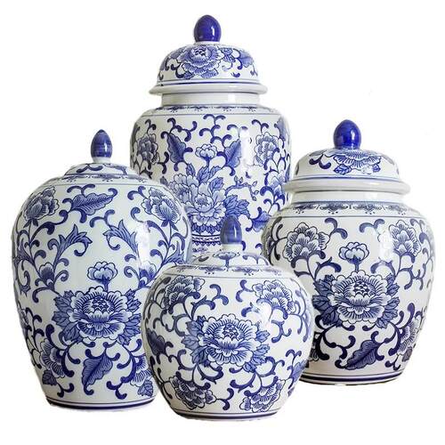 青花瓷陶瓷花瓶摆件新中式古典客厅大号装饰插花花器储物罐