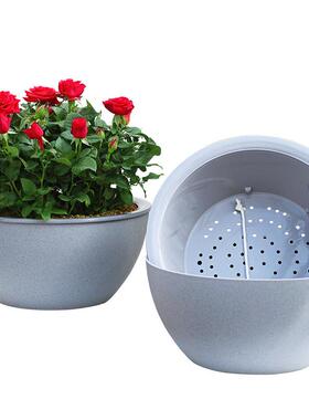 懒塑料棉花盆厂家人储水吸水H360绳H104绿萝园艺大花盆灰色加厚圆
