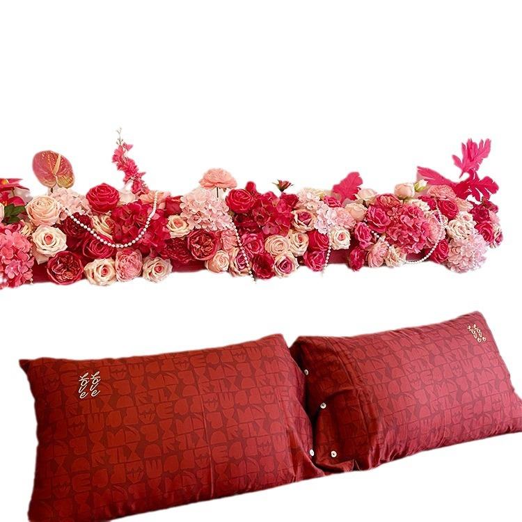 床头花婚礼装布置新房卧室新房DIY床头红花色仿真玫假干花艺摆件