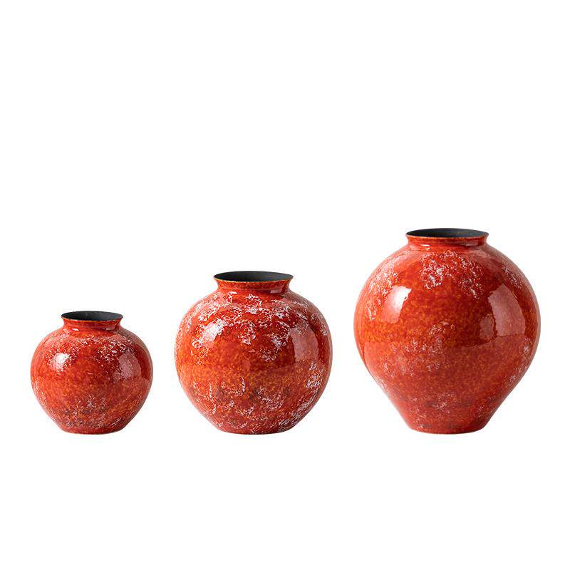 侘寂风窑变雪红霁红釉陶瓷花瓶插花器客厅样板间软装饰品