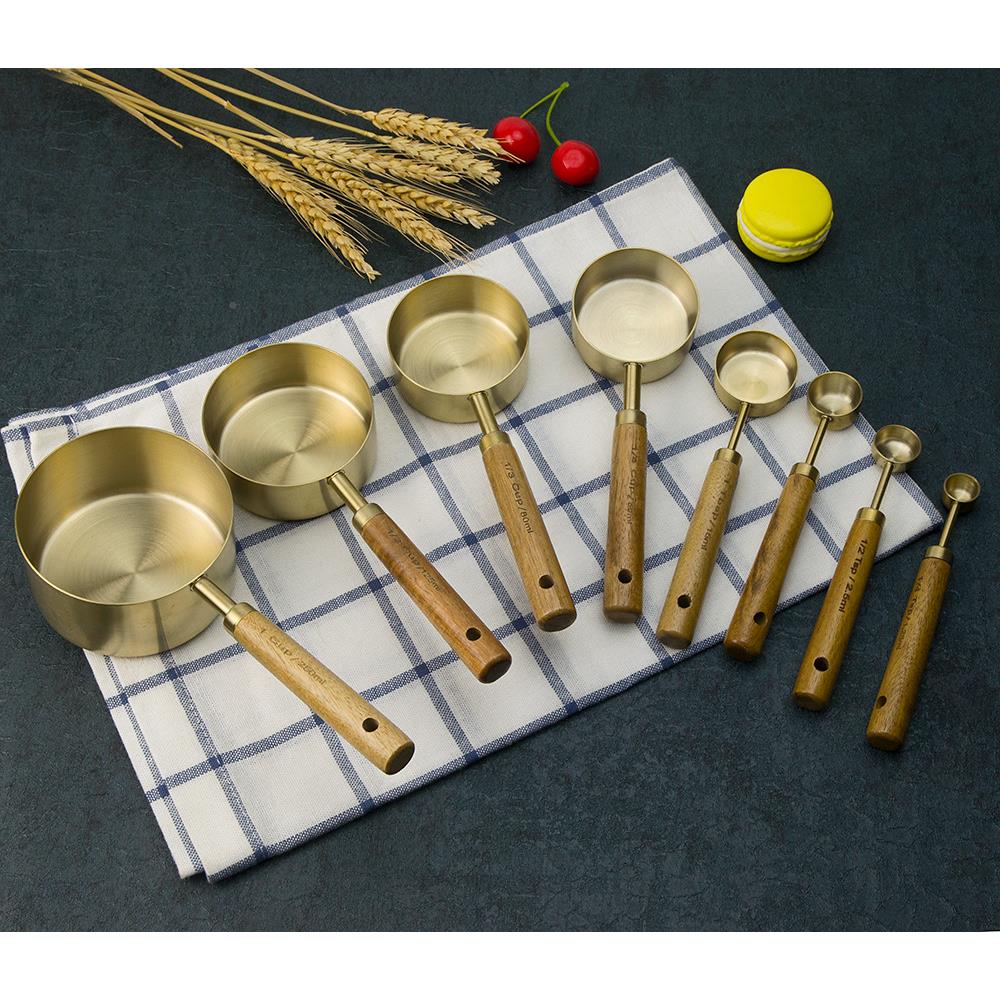 北欧ins瑰玫镀瑰金金黄铜金EEG色8套圆柱茎玫件金量杯量勺